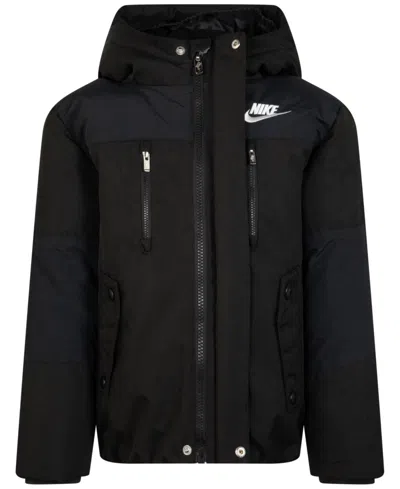 Nike Kids' Little Boys Outdoor Woven Hooded Colorblocked Jacket In Charcoal