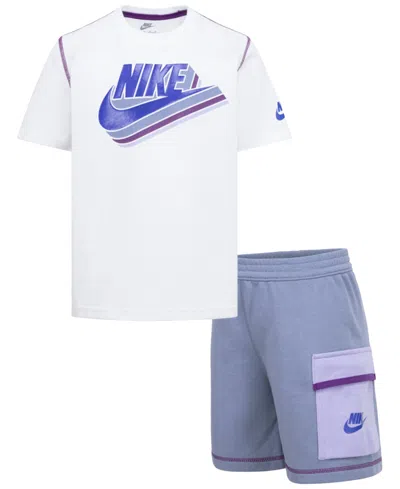 Nike Kids' Little Boys Reimagine T-shirt & French Terry Cargo Shorts, 2 Piece Set In Blue
