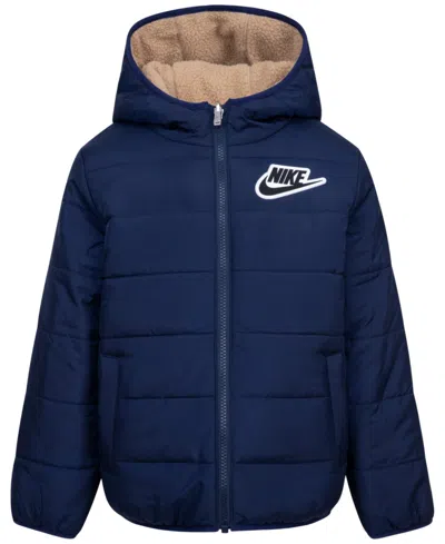 Nike Kids' Little Boys Reversible Faux-sherpa Jacket In Navy
