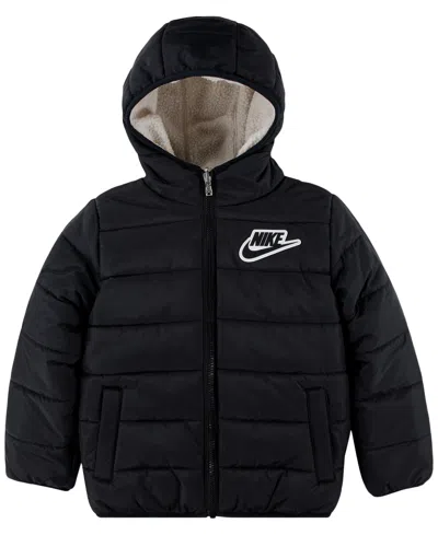 Nike Kids' Little Boys Reversible Faux-sherpa Jacket In Black