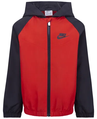 Nike Little Boys Split Futura Raglan Wind Runner In University Red