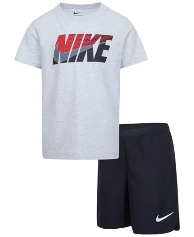 Nike Kids' Little Boys T-shirt And Woven Shorts, 2 Piece Set In Black