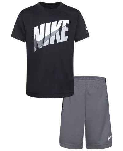 Nike Kids' Little Boys Tri-color T-shirt And Shorts Set In Msmoke G