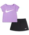 Nike Little Girls 2-pc. Dri-fit Logo Tee & Scooter Set In Rush Fuchsia