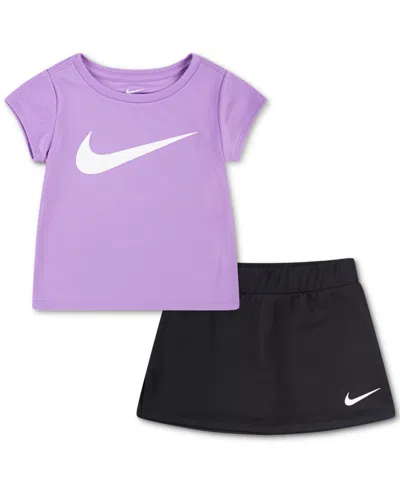 Nike Kids' Little Girls 2-pc. Dri-fit Logo Tee & Scooter Set In Rush Fuchsia