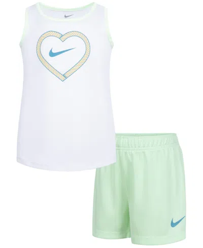 Nike Kids' Little Girls 2-pc. Happy Camper Tank Top & Mesh Shorts Set In Eevapor G