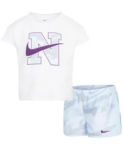 Nike Kids' Little Girls 2-pc. Prep In Your Step Tee & Tempo Shorts Set In Gglacier
