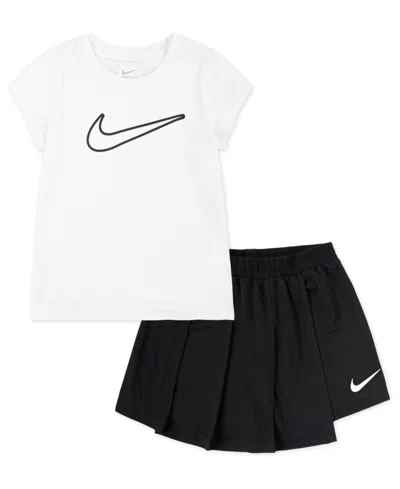 Nike Kids' Little Girls 2-piece All Day Play Skort Set In Black,white