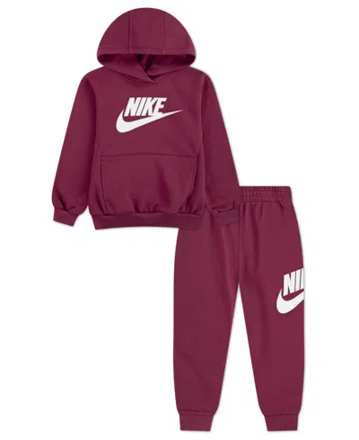 Nike Kids' Little Girls 2-piece Club Fleece Hoodie And Pants Set In Burgundy