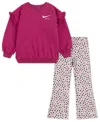 Nike Little Girls 2-piece Essentials Top And Allover Print Femme Leggings Set In Pink