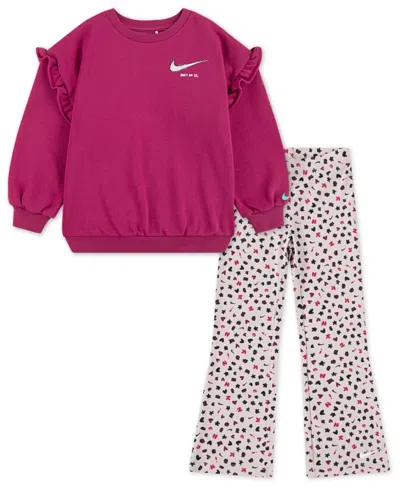 Nike Kids' Little Girls 2-piece Essentials Top And Allover Print Femme Leggings Set In Pink