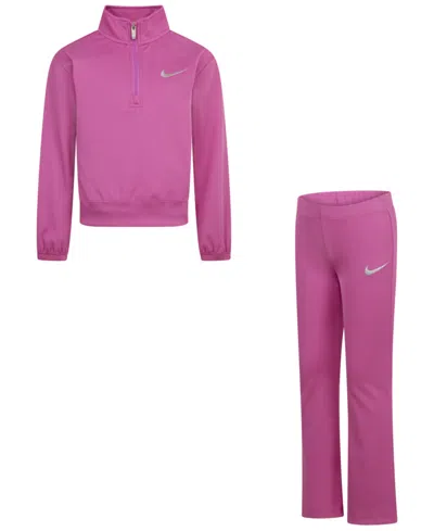 Nike Kids' Little Girls 2-piece Ribbed Quarter-zip Top And Leggings Set In Playful Pink