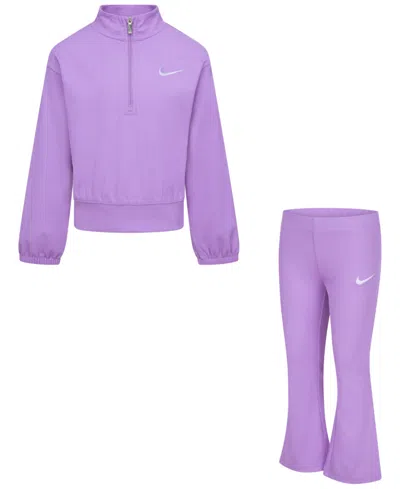 Nike Kids' Little Girls 2-piece Ribbed Quarter-zip Top And Leggings Set In Rush Fuchsia