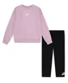 Nike Little Girls 2-piece Ruffle Crewneck Sweatshirt And Flared Legging Set In Multi