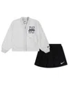 Nike Little Girls 2-piece Varsity Prep Cardigan And Skort Set In Gray