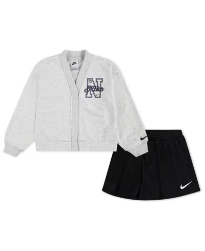 Nike Kids' Little Girls 2-piece Varsity Prep Cardigan And Skort Set In Gray