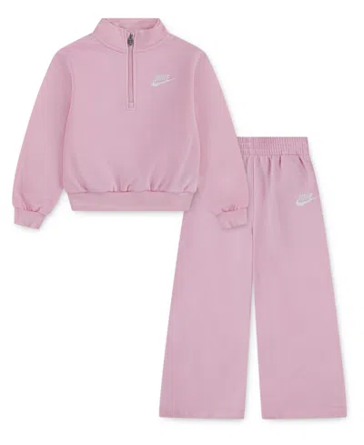 Nike Kids' Little Girls 2-piece Wide Leg Club Fleece Top And Pants Set In Pink