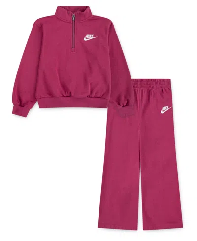 Nike Kids' Little Girls 2-piece Wide Leg Club Fleece Top And Pants Set In Red