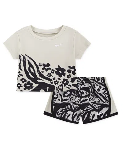Nike Kids' Little Girls 2-piece Wild Flower Tempo Set In Light Orewood Brown