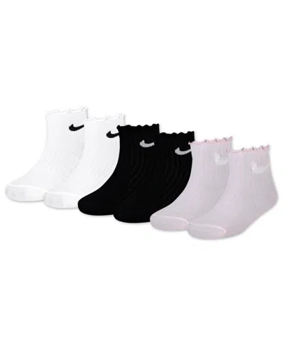 Nike Kids' Little Girls 6-pack Lettuce Ankle Socks In White,black,pink