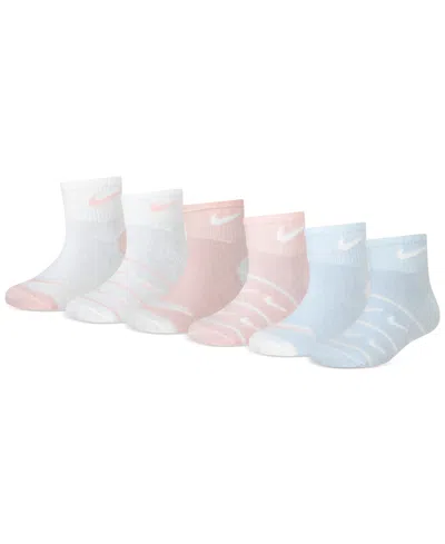Nike Kids' Little Girls Ankle Socks, 6 Pack In White,pink,blue