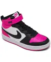 Nike Little Girls Court Borough Mid 2 Stay-put Closure Casual Sneakers From Finish Line In White,aster Pink,black