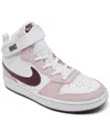 Nike Little Girls Court Borough Mid 2 Stay-put Closure Casual Sneakers From Finish Line In White,violet