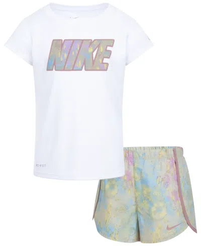 Nike Kids' Little Girls Dri-fit T-shirt And Sprinter Shorts, 2 Piece Set In Brown
