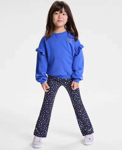 Nike Kids' Little Girls Essentials Top & Allover Print Femme Leggings, 2 Piece Set In Blue