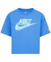 Nike Little Girls Flow-ral Relaxed Blue Beyond T-shirt In Nkg Flow-ral Boxy Graphi