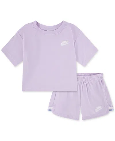 Nike Kids' Little Girls Let's Roll Towel Terry T-shirt & Shorts, 2 Piece Set