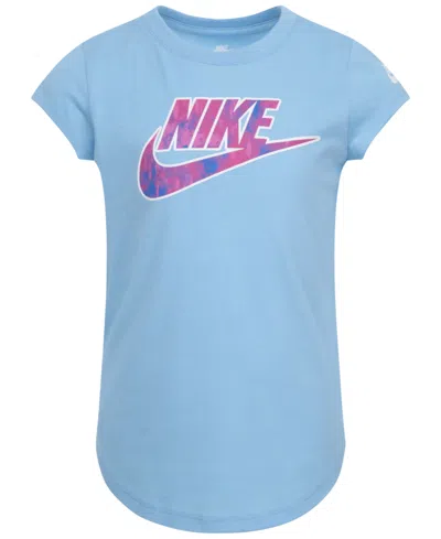 Nike Kids' Little Girls Logo Short Sleeve Tee In Aquarius Blue
