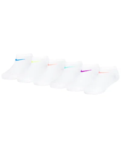 Nike Kids' Little Girls Metallic Swoosh Low Socks, Pack Of 6 In White