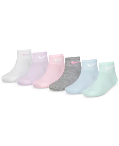 Nike Kids' Little Girls Metallic Swoosh Quarter Socks, Pack Of 6 In Multi