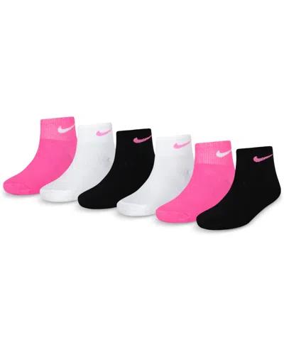 Nike Kids' Little Girls Metallic Swoosh Quarter Socks, Pack Of 6 In Pink