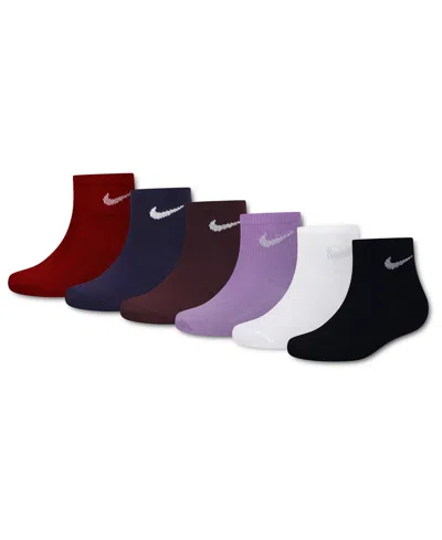 Nike Kids' Little Girls Metallic Swoosh Quarter Socks, Pack Of 6 In Multi