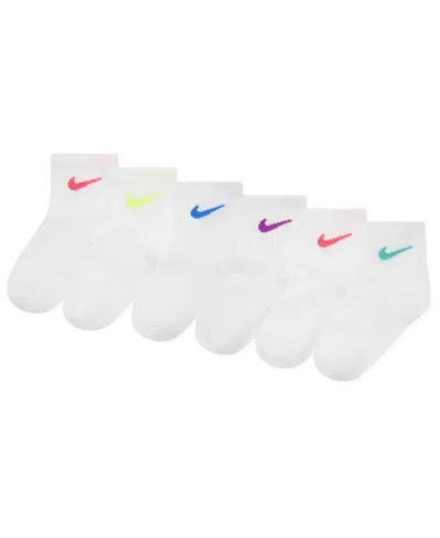 NIKE LITTLE GIRLS METALLIC SWOOSH QUARTER SOCKS, PACK OF 6