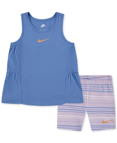 Nike Kids' Little Girls Sunny Swoosh Tank Top & Bike Shorts, 2 Piece Set