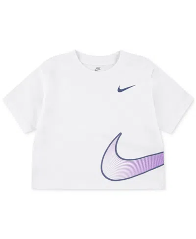 Nike Kids' Little Girls Swoosh Motion Graphic Boxy Crewneck T-shirt In Nkg Swoosh Motion Boxy S