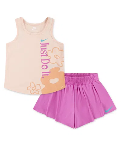 Nike Kids' Little Girls Wild Flower Tank And Shorts Set In Playful Pink