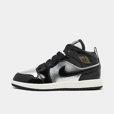 Nike Jordan Little Kids' Air Retro 1 Mid Se Casual Shoes In Black/metallic Silver/sail/metallic Gold
