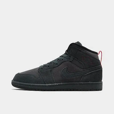 Nike Little Kids' Air Jordan Retro 1 Mid Se Craft Casual Shoes In Dark Smoke Grey/black/varsity Red