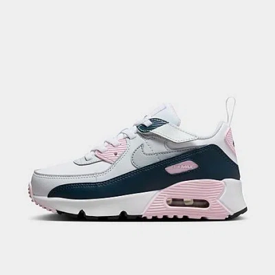Nike Little Kids' Air Max 90 Easyon Casual Shoes (8c-3y) In White/pink Foam/armory Navy/wolf Grey