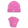 Nike Little Kids' Club Beanie And Gloves Set In Pink