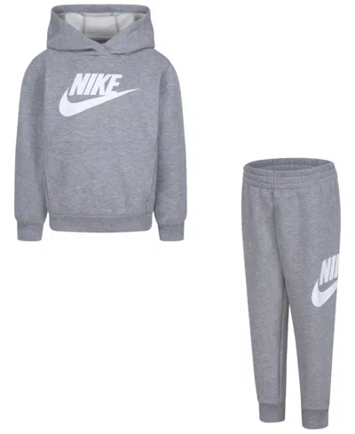 Nike Kids' Little Boys Club Fleece 2-pc. Logo Hoodie & Sweatpants Set In Dark Grey Heather