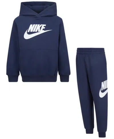 Nike Kids' Little Boys Club Fleece 2-pc. Logo Hoodie & Sweatpants Set In Midnight Navy
