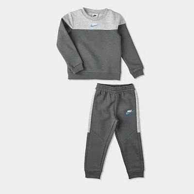 Nike Little Kids' Colorblock Futura Crewneck Sweatshirt And Jogger Pants Set In Smoke Grey