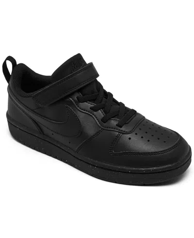 Nike Little Kids Court Borough Low Recraft Adjustable Strap Casual Sneakers From Finish Line In Black