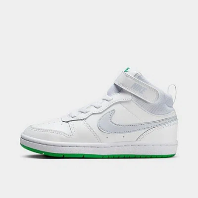 Nike Little Kids' Court Borough Mid 2 Casual Shoes In White/football Grey/stadium Green