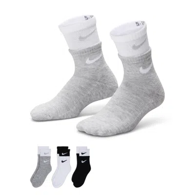 Nike Little Kids' Double Welt Ankle Socks (3 Pairs) In Black